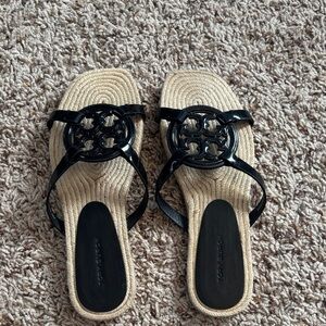 Tory Burch Black Sandals with Natural Woven Sole